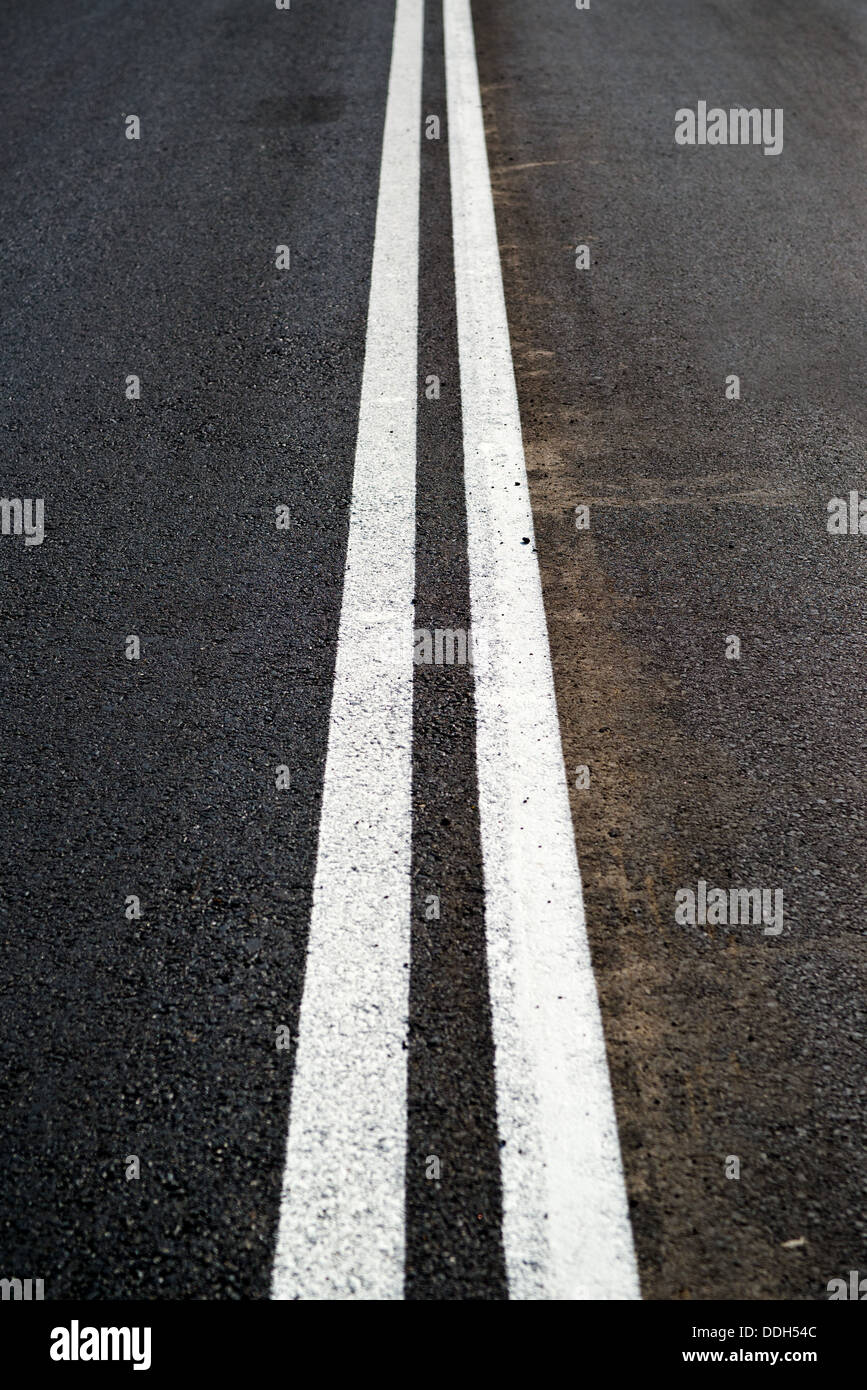Road marking - Double lines on the asphalt road Stock Photo