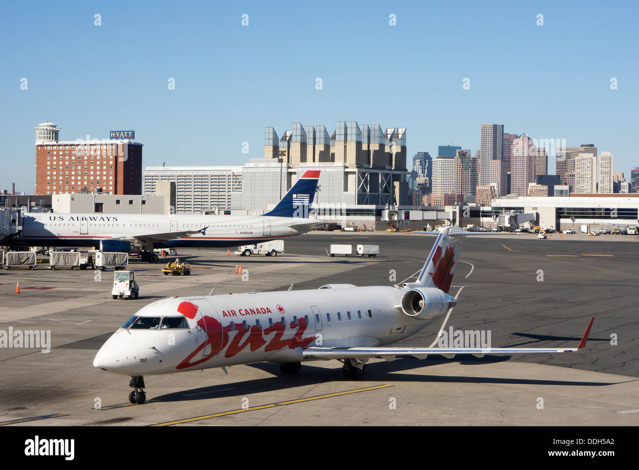 Canadian aircraft parked on apron at Logan International Airport in Boston Stock Photo