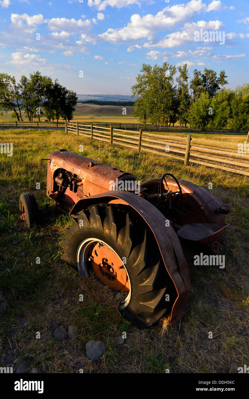 Old tractor on a ranch in Oregon's Wallowa Valley. Stock Photo