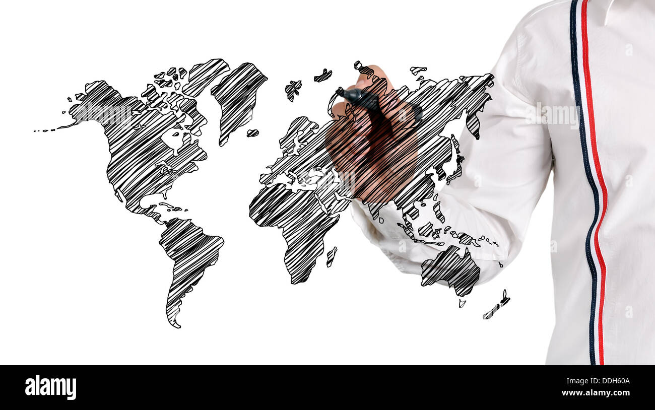 hand drawing world map Stock Photo - Alamy