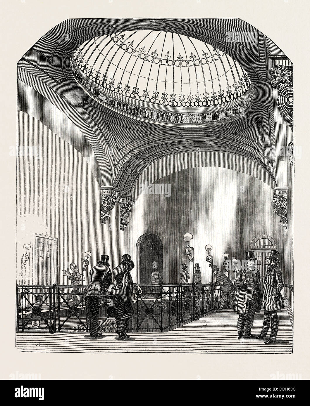 NEW STATION OF THE LONDON AND NORTH-WESTERN RAILWAY, EUSTON SQUARE. GALLERY OF THE BOOKING-OFFICE. UK, 1849 Stock Photo