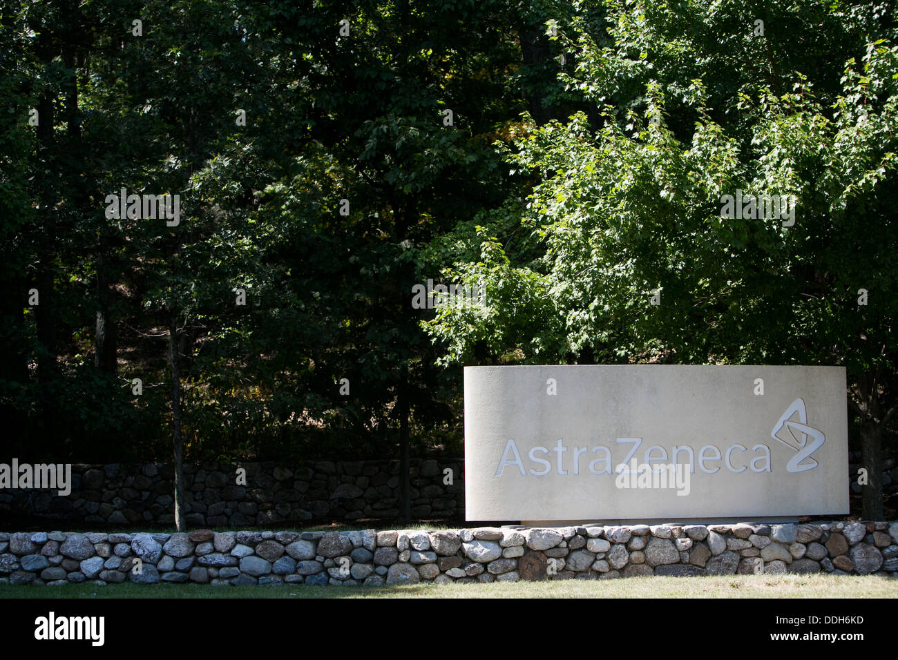 A sign outside of an AstraZeneca facility.  Stock Photo