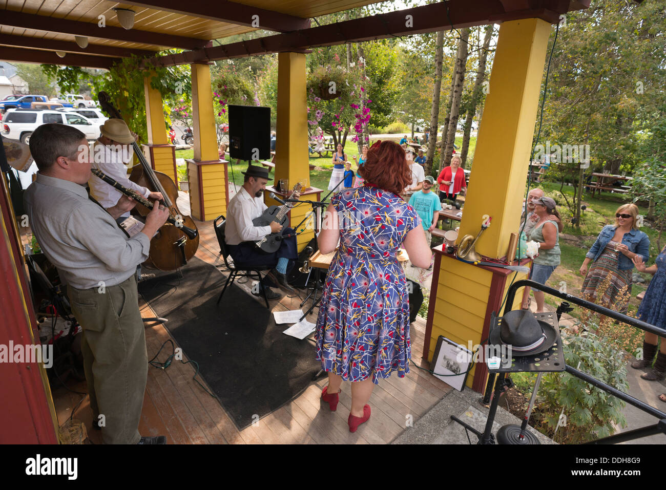 Band playing on the porch of the Terminal Gravity Brew Pub in