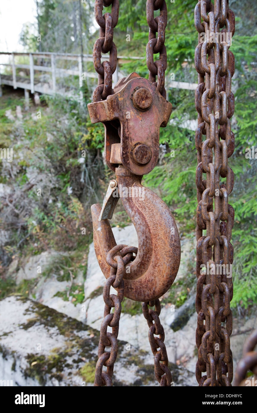 rusty old hook with chain Stock Photo Alamy