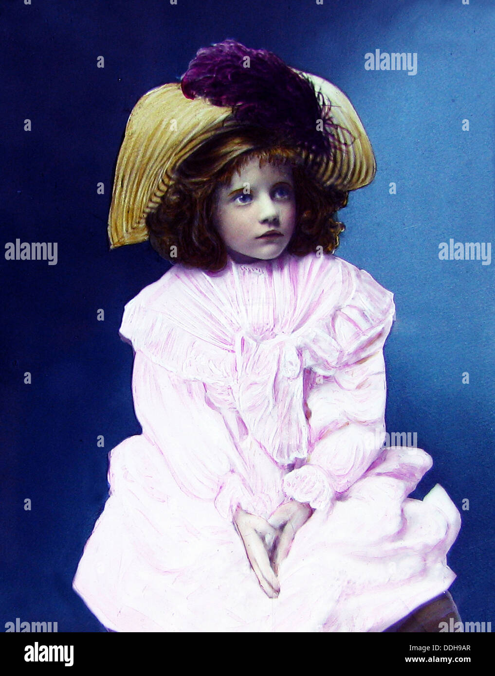 Hand coloured studio portrait of a girl Victorian period Stock Photo