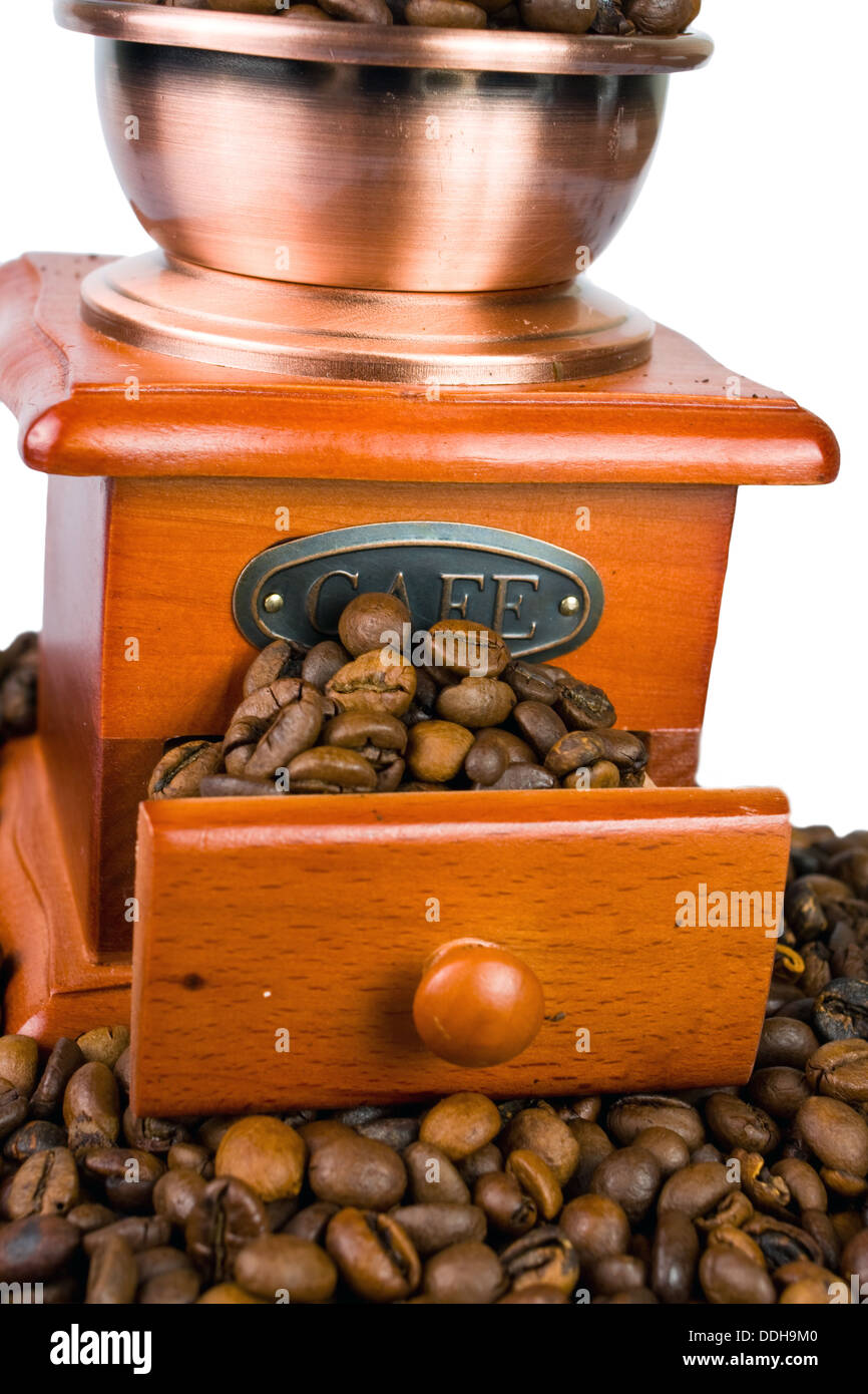 Coffee antique grinder, coffee beans Stock Photo Alamy
