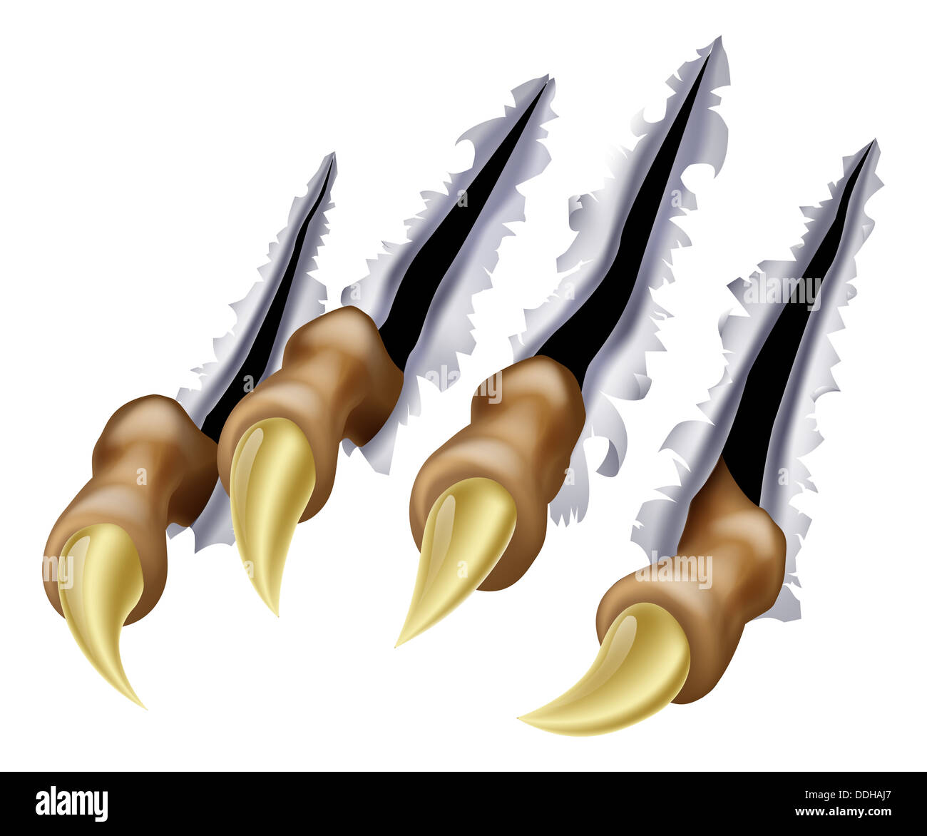 An illustration of a monster claw or hand scratching or ripping through metal Stock Photo