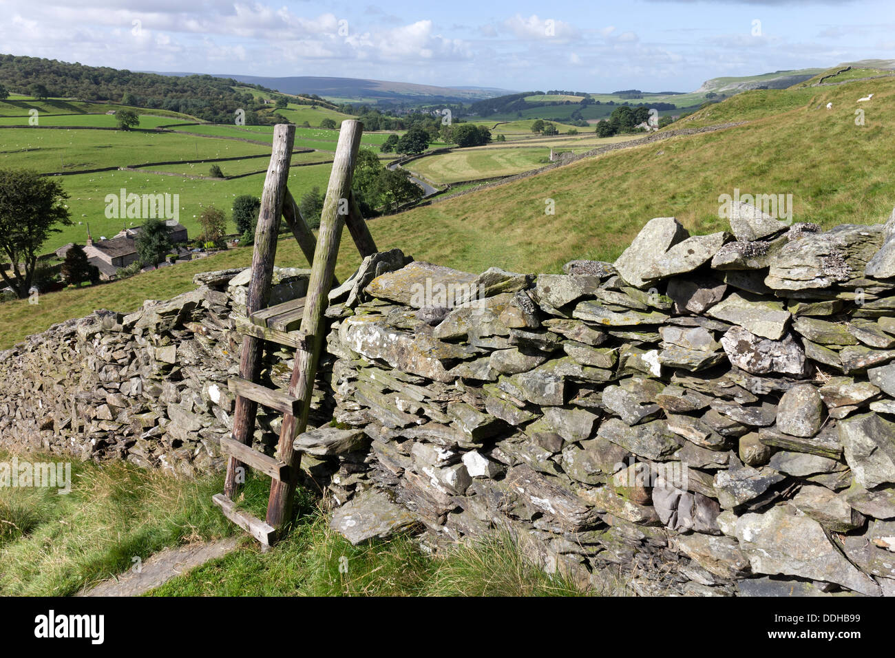 The View Towards Austwick from the Footpath on Moughton Nab Yorkshire Dales UK Stock Photo