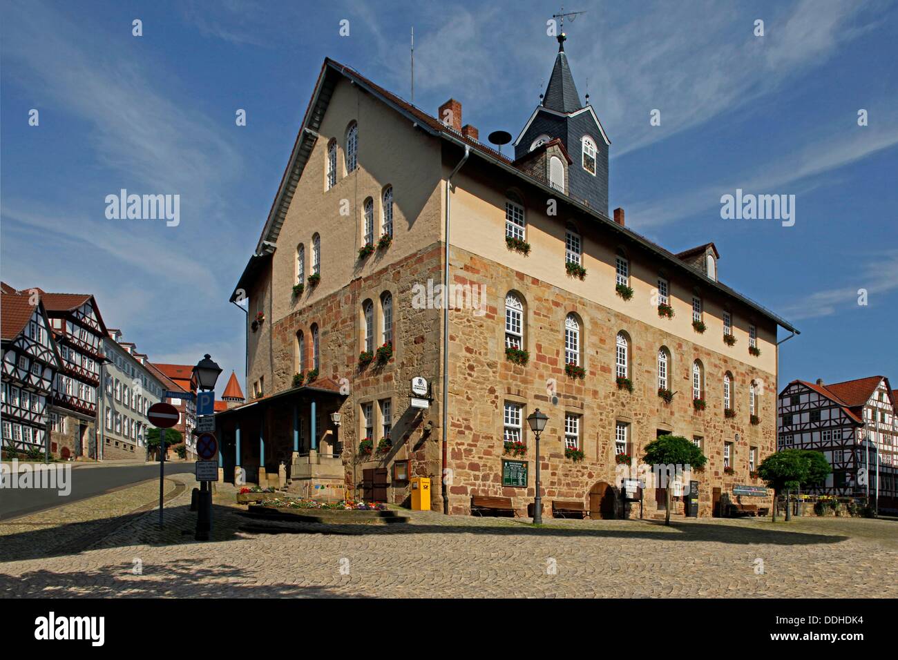 The town is known best of all for its Schloss Spangenberg, a castle built in 1253 and the town's landmark. Also worth seeing are the Town Hall and the half-timbered buildings in the Old Town and the remains of the town's old wall, several of whose towers a Stock Photo