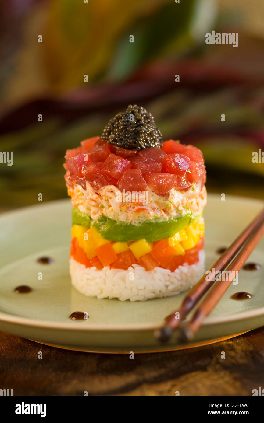 Hawaii Regional Cuisine, fine dining appetizer, chopped raw Ahi