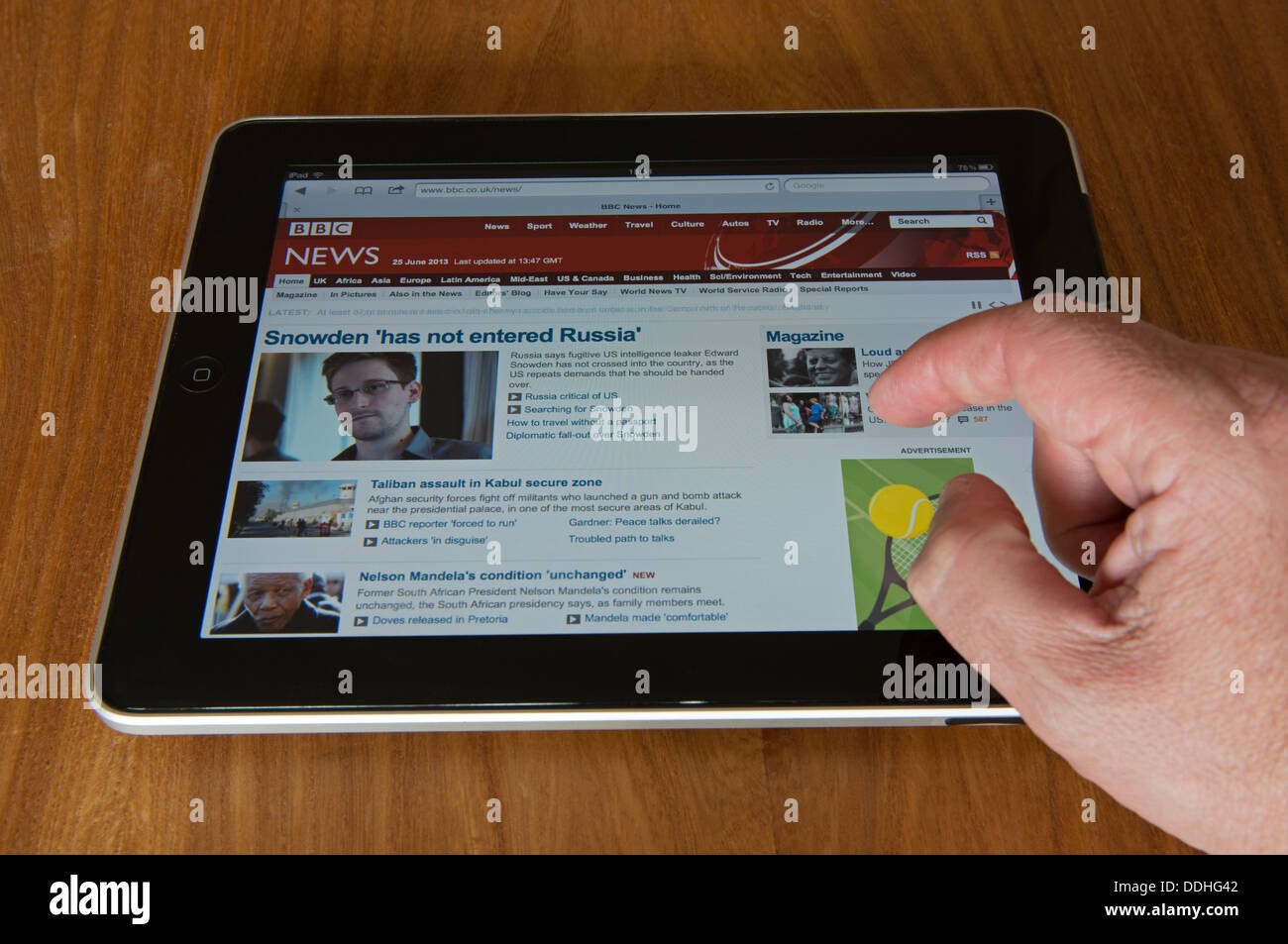 BBC news website displayed on an Apple iPad tablet computer Stock Photo