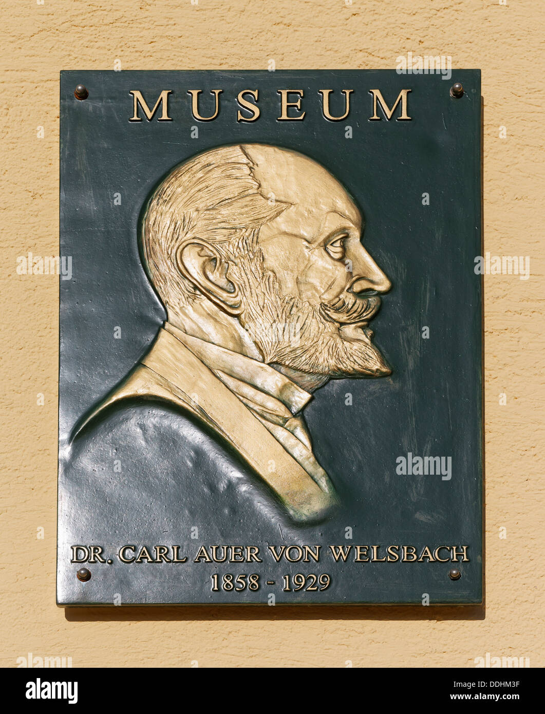 Plaque at the Carl Auer von Welsbach Museum Stock Photo