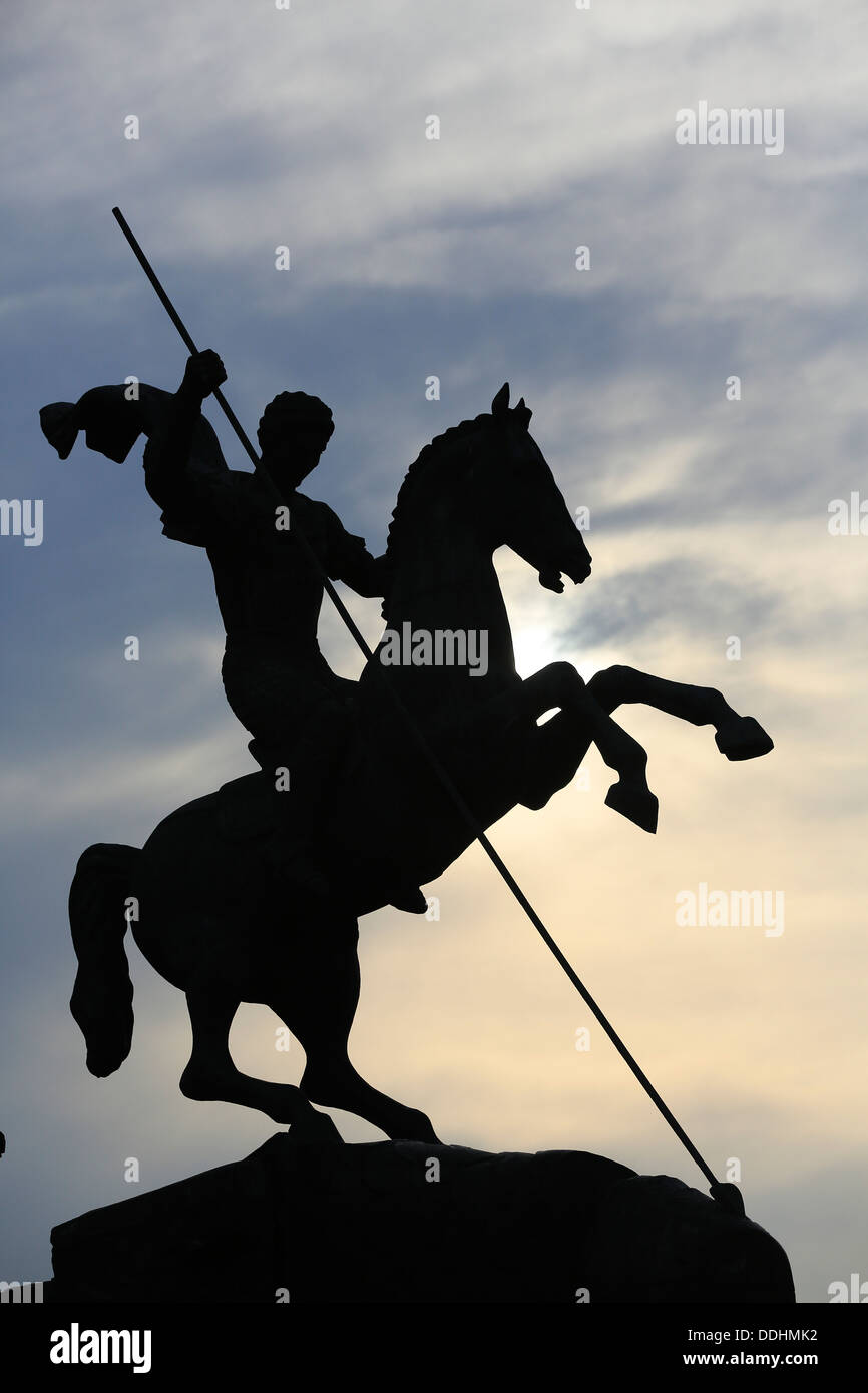Equestrian statue, rider slaying a dragon, a symbol of Russia's victory over Nazi Germany Stock Photo