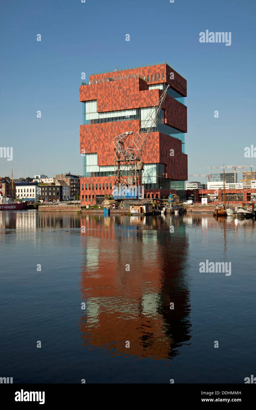 modern architecture of Museum aan de Stroom in Eilandje quarter Antwerp, Belgium, Europe Stock Photo