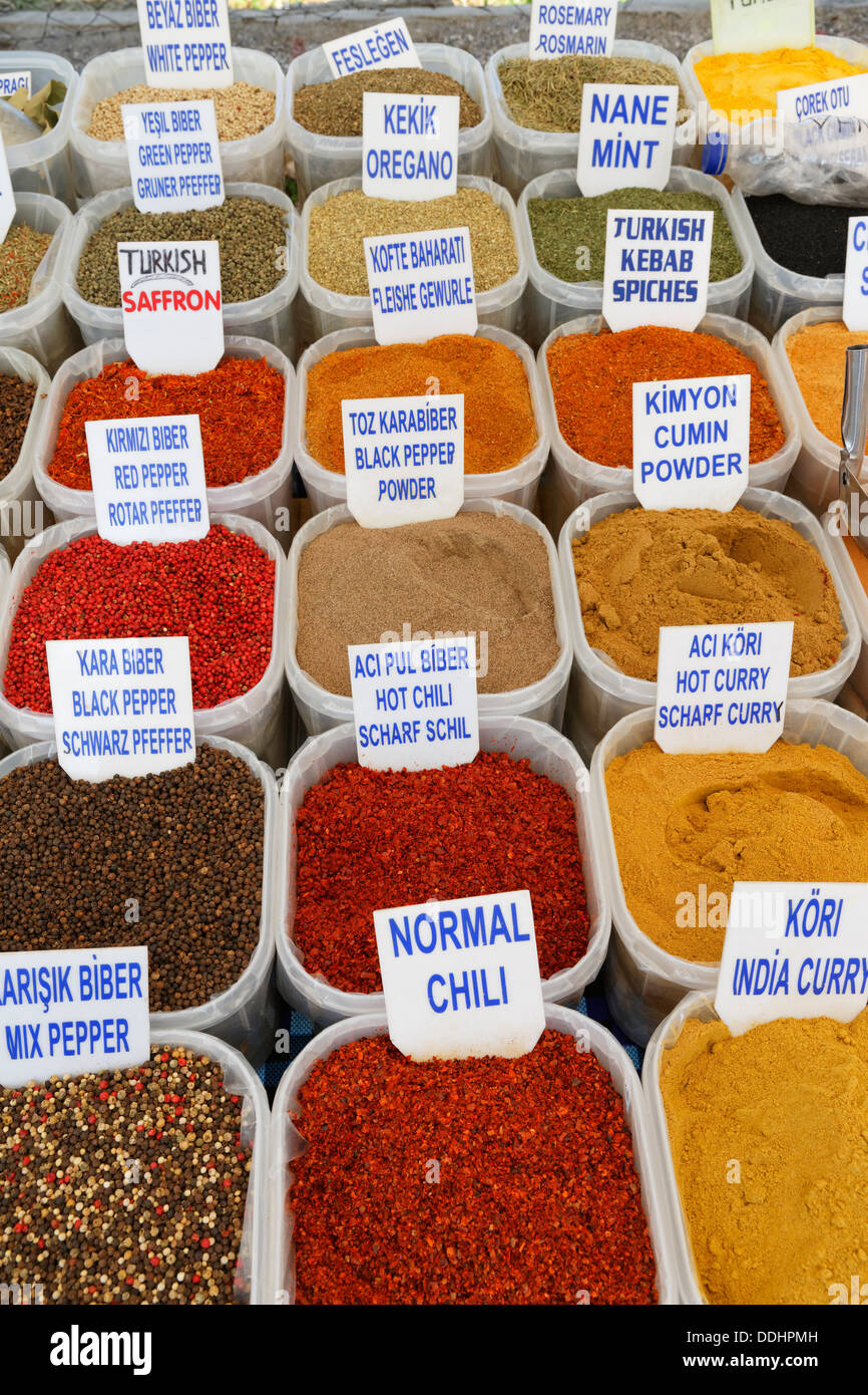 Spices for sale at a market stall Stock Photo Alamy
