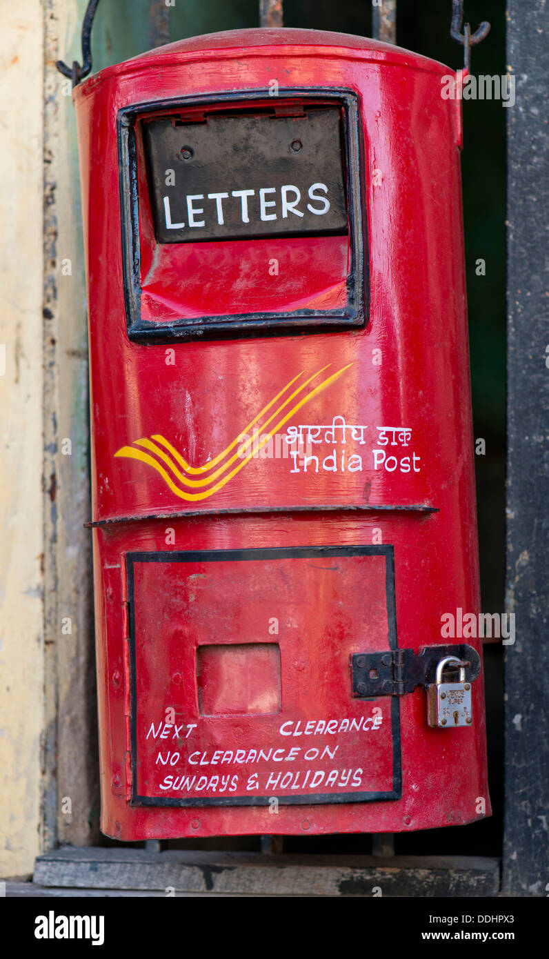 Hand painted mailbox of India Post, the Indian postal service Stock Photo