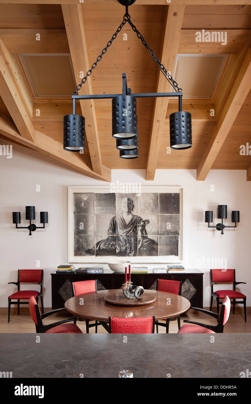 Swiss Chalet with interior designed by Tino Zervudachi, Gstaad Stock Photo