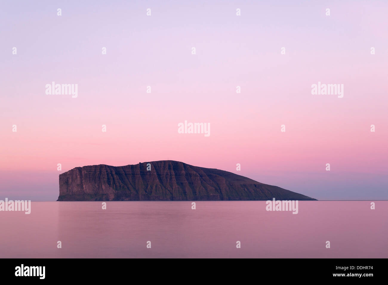 Fugloy island in the light of the midnight sun Stock Photo