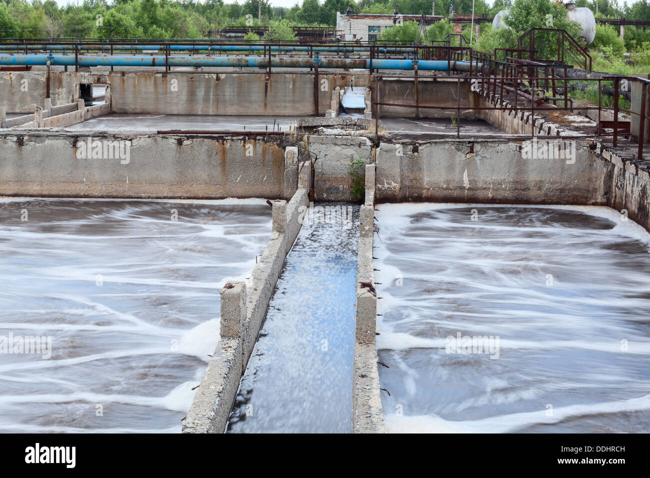 Tanks for oxygen aeration in wastewater treatment plant. Long exposure