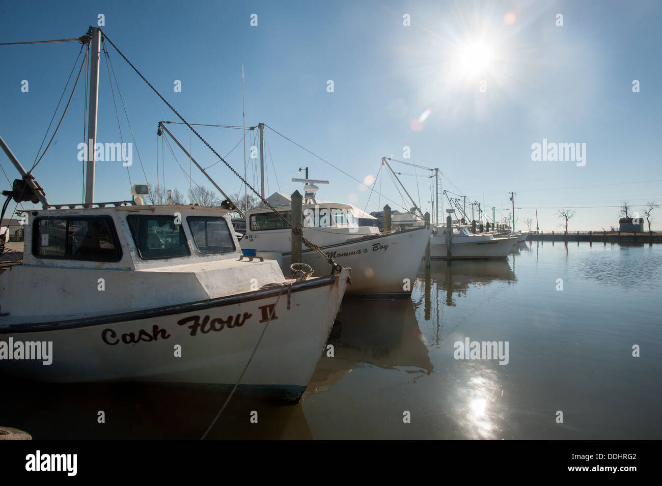 Boats docked in the Chesapeake Bay on Deale Island Stock Photo