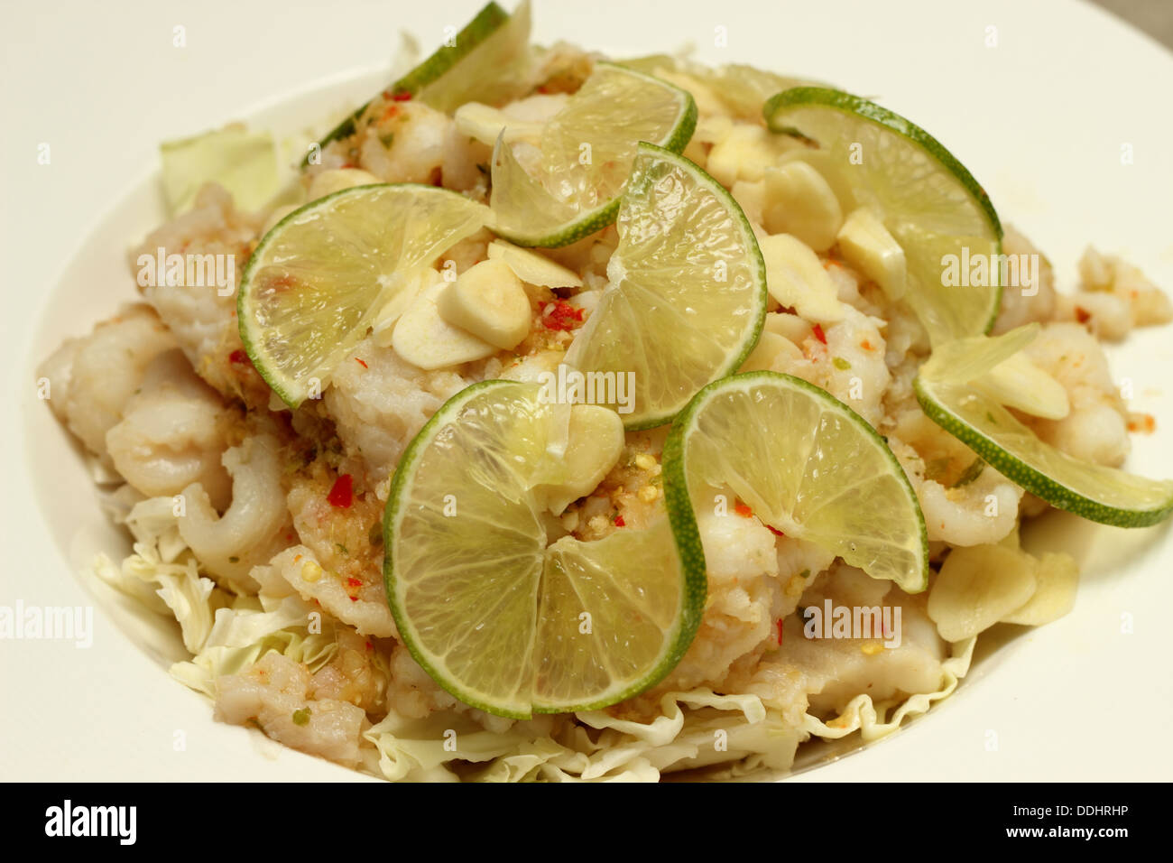 A Fresh steam fish with seafood sauce Stock Photo Alamy