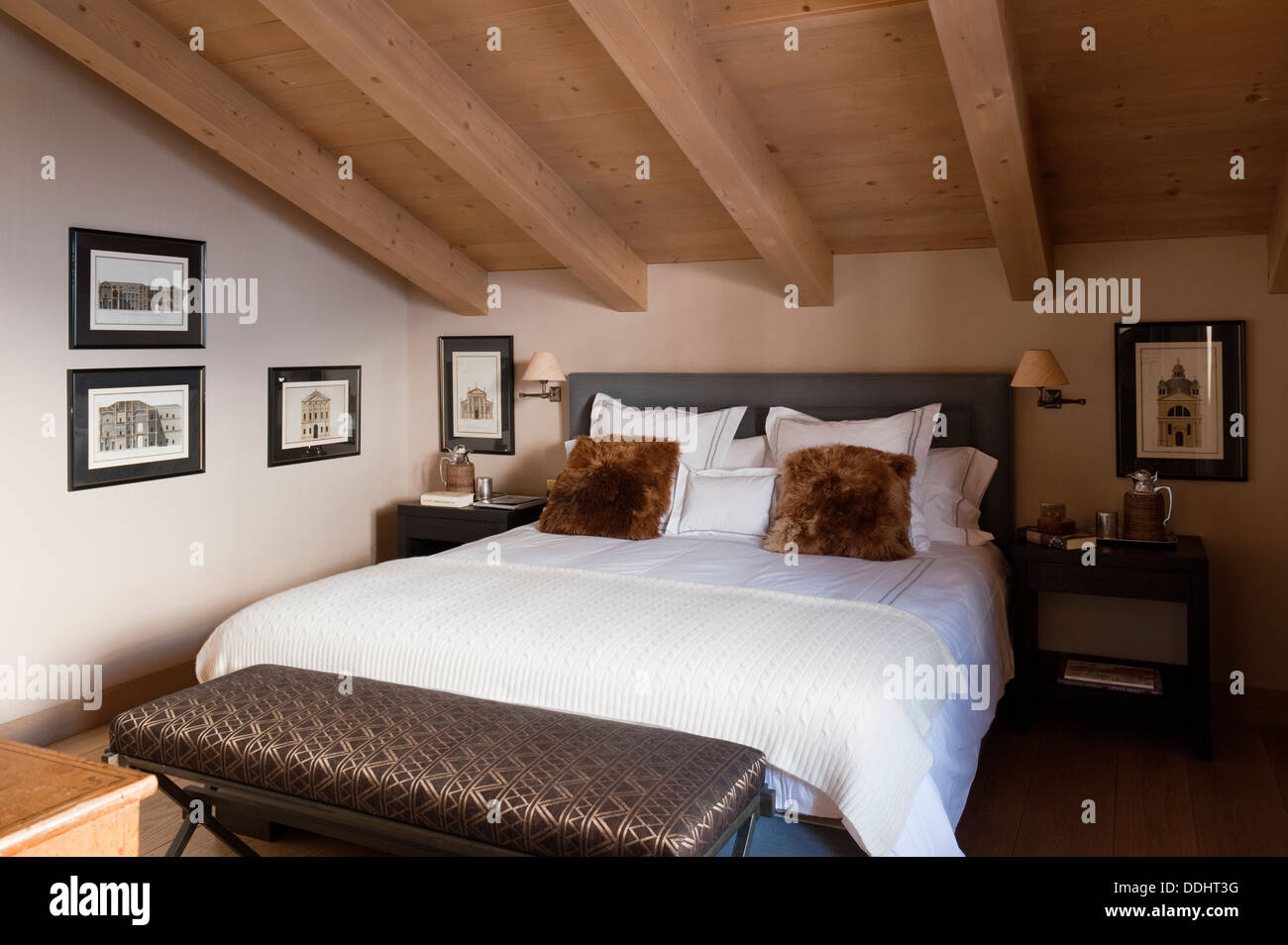 Swiss Chalet with interior designed by Tino Zervudachi, Gstaad Stock ...