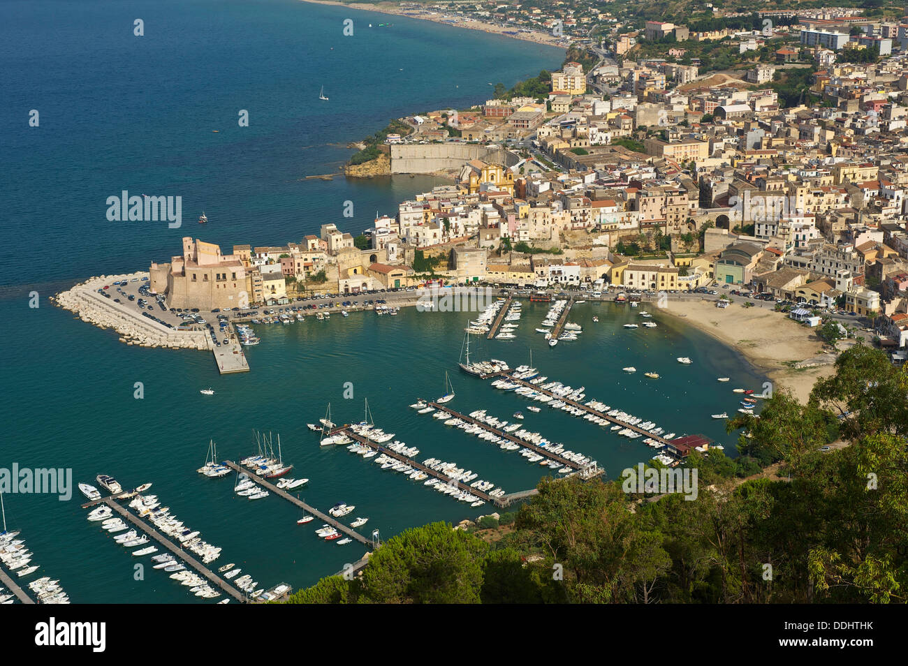 View over the town with the harbour Stock Photo