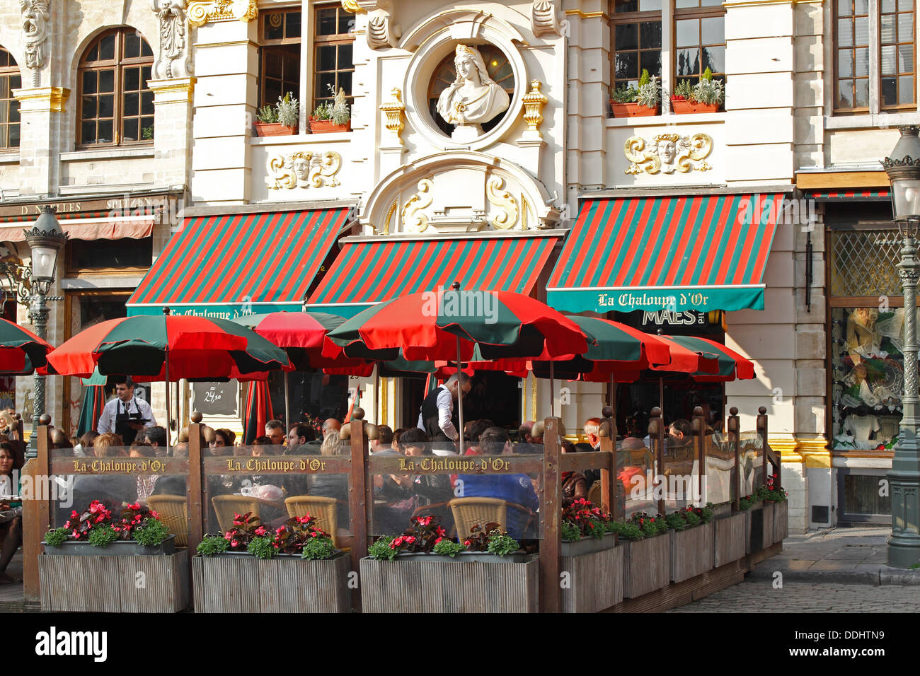 Cafe Restaurant La Chaloupe d'Or on Grand-Place square Stock Photo
