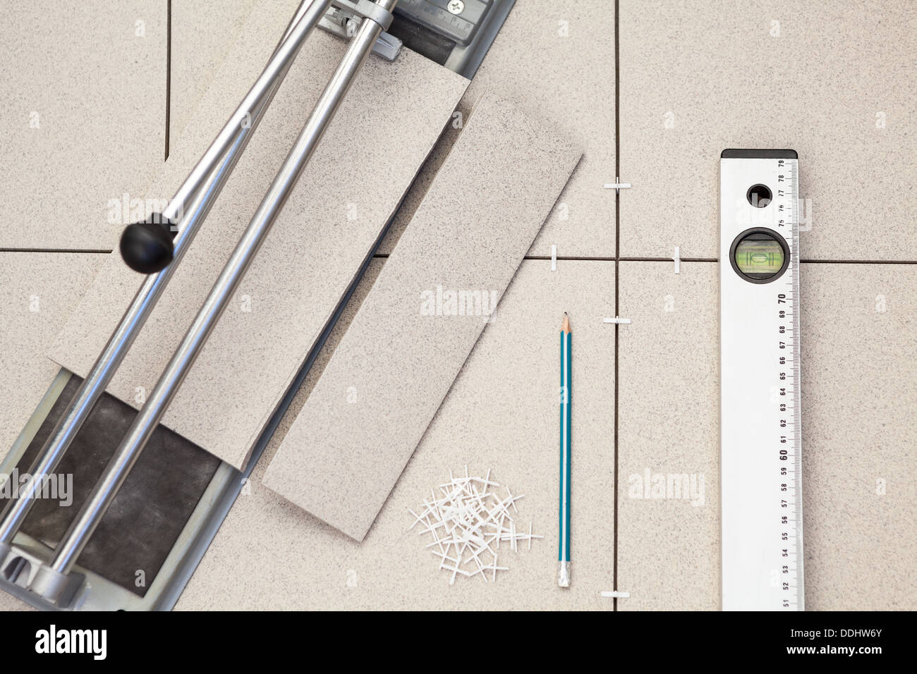 Instruments and materials for tile laying Stock Photo Alamy
