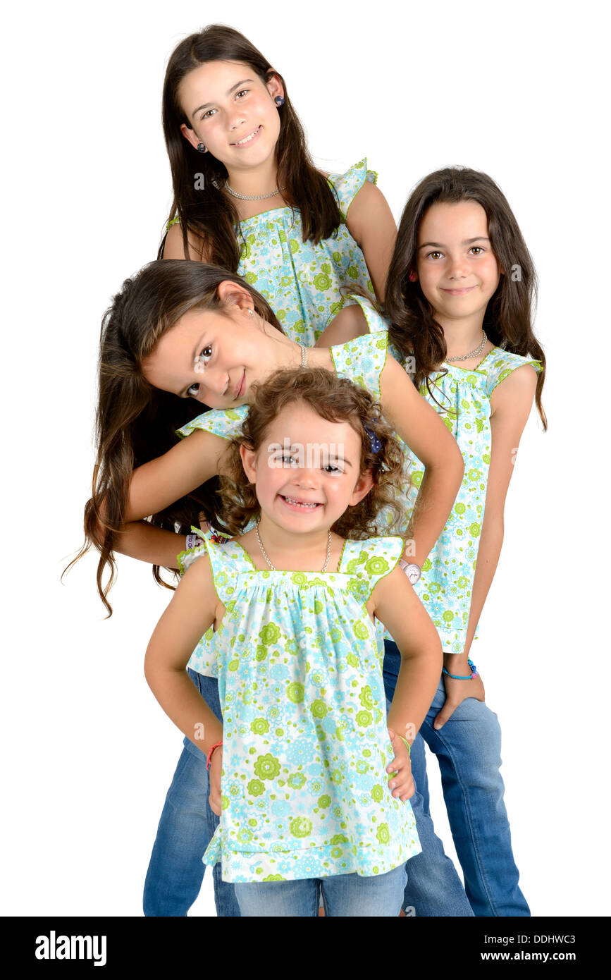 Group of young girls posing isolated Stock Photo - Alamy