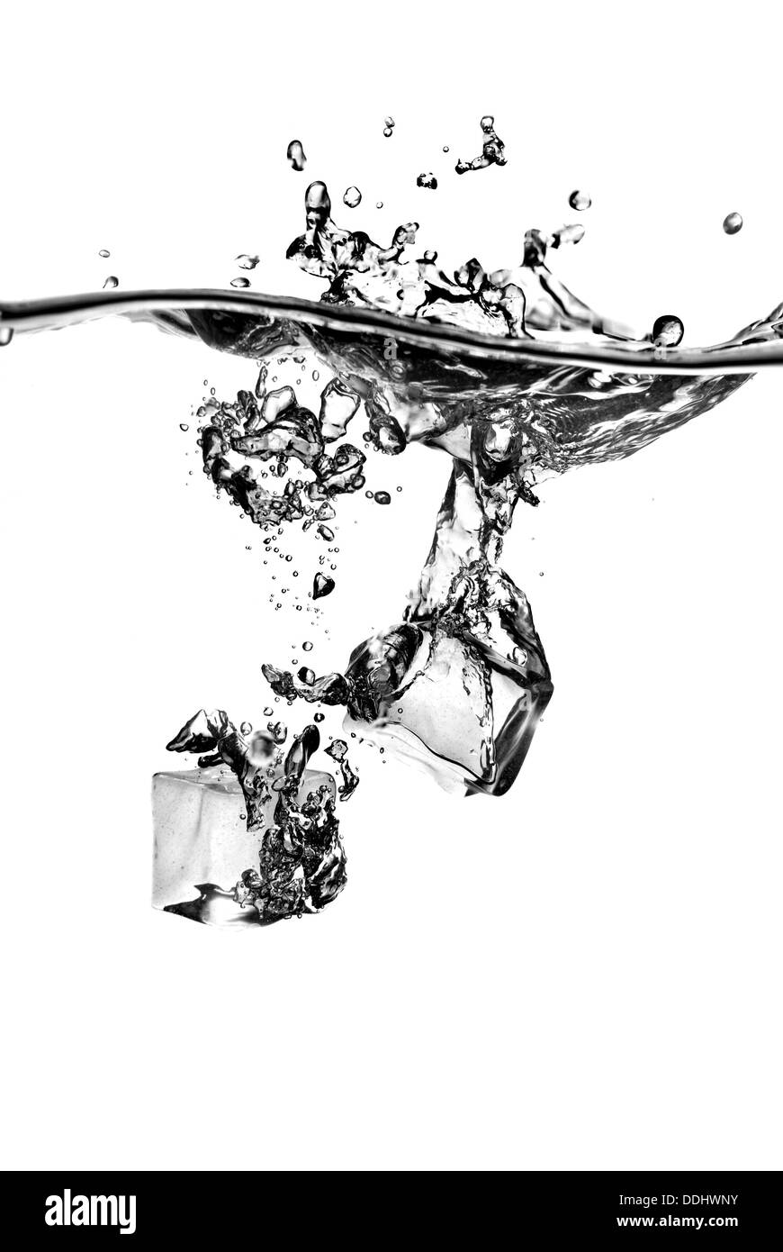 ice cubes dropped into water with splash isolated on white Stock Photo ...