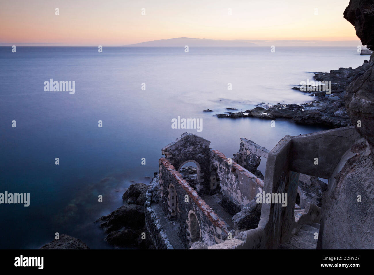 Long exposure images of the old pumphouse at Playa San juan, tenerife, Canary Islands, Spain. 10stop ND filter. Stock Photo