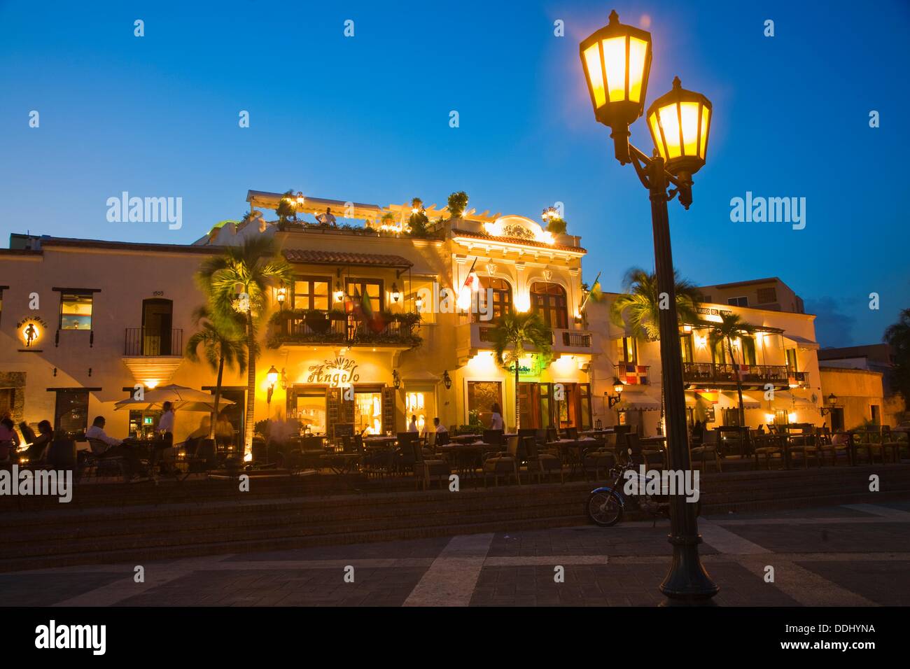 The Plaza de España with restaurants in the colonial houses Santo Domingo Dominican Republic