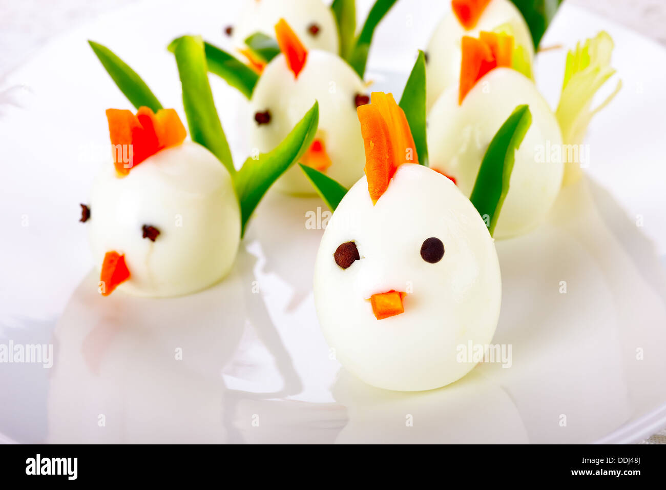 Chickens made from hard boiled eggs Stock Photo Alamy