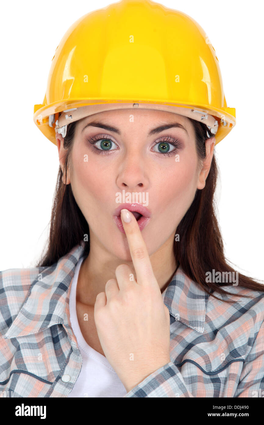 Shocked construction worker Stock Photo