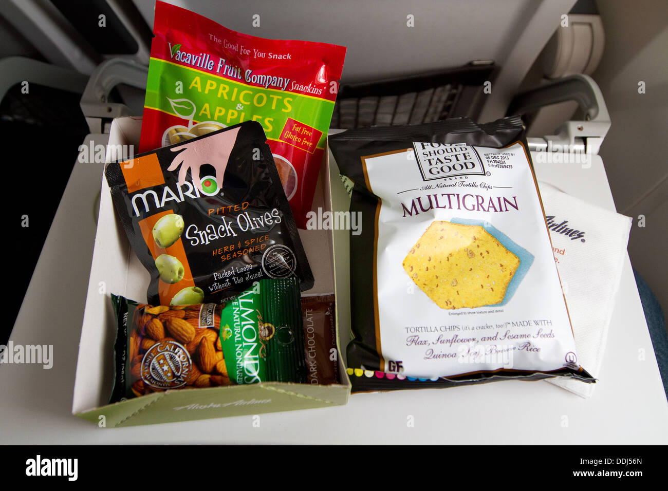 Gluten free airline food, airplane food, offered as an inflight meal. Stock Photo