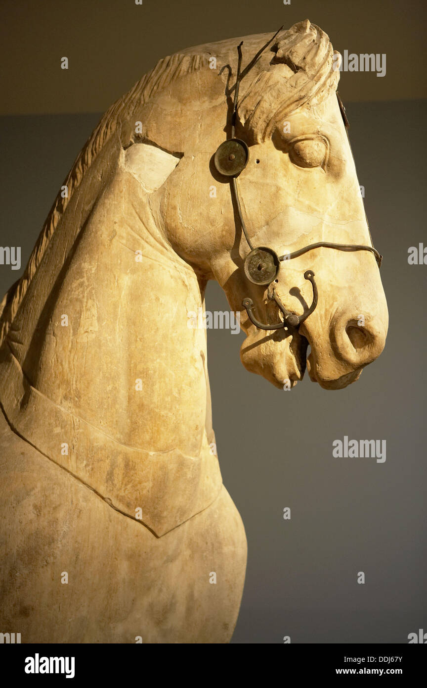 Fragments of colossal horses from the quadriga of the Mausoleum at Halicarnassus. The British Museum, London. England. UK. Stock Photo