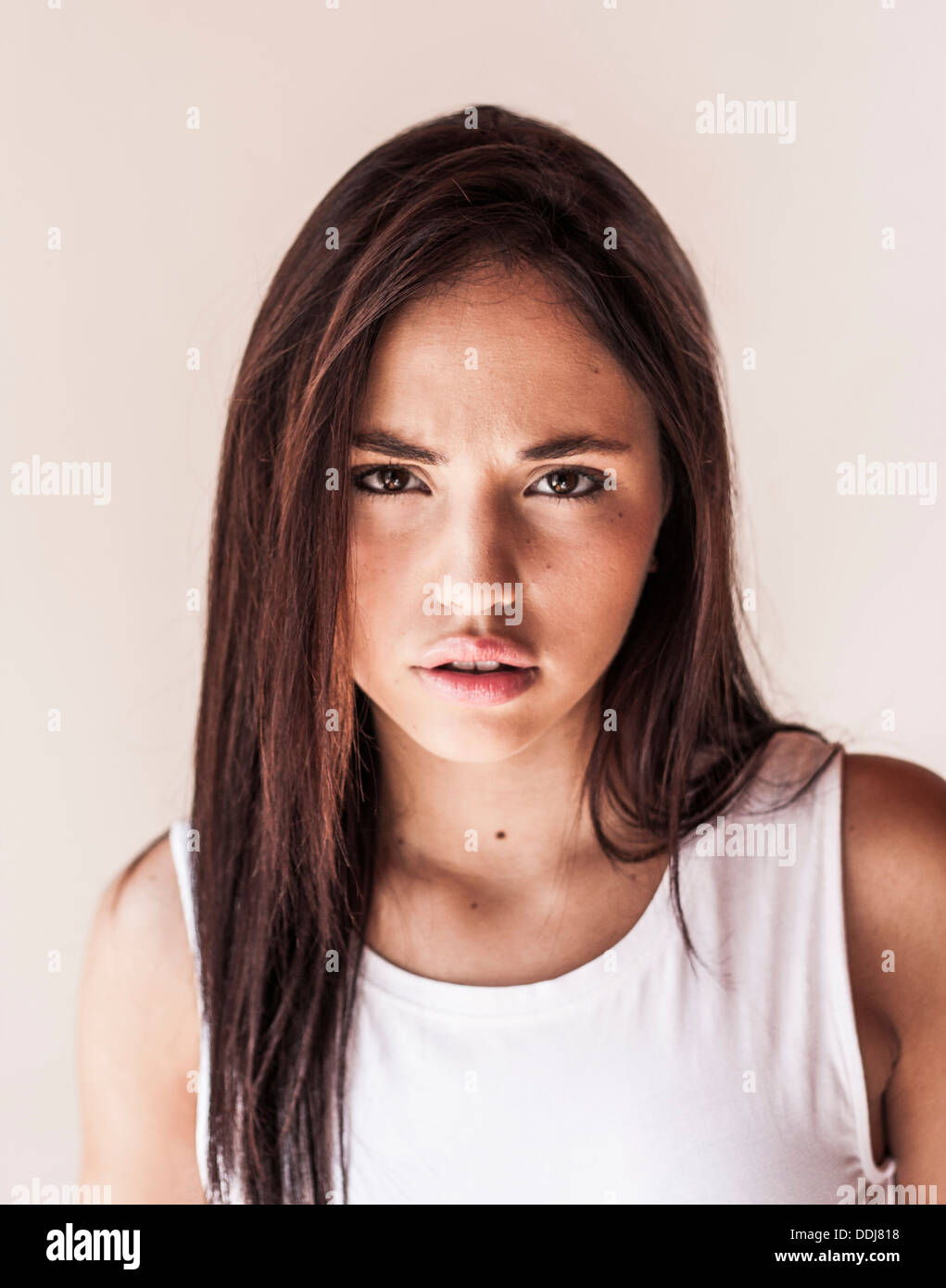Moody young girls face Stock Photo Alamy