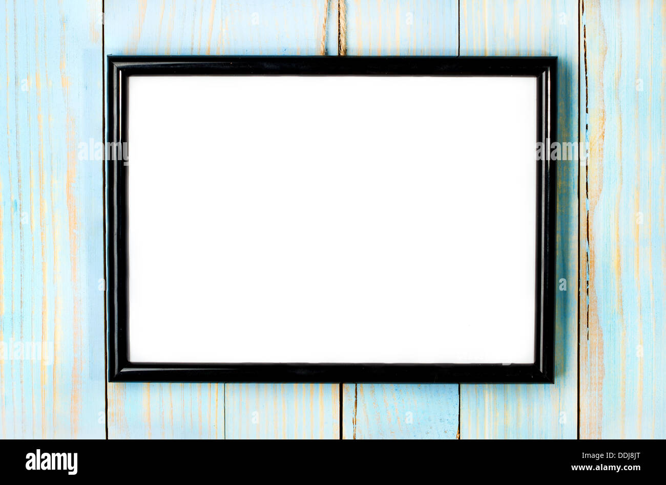 photo frame on wooden blue background Stock Photo Alamy