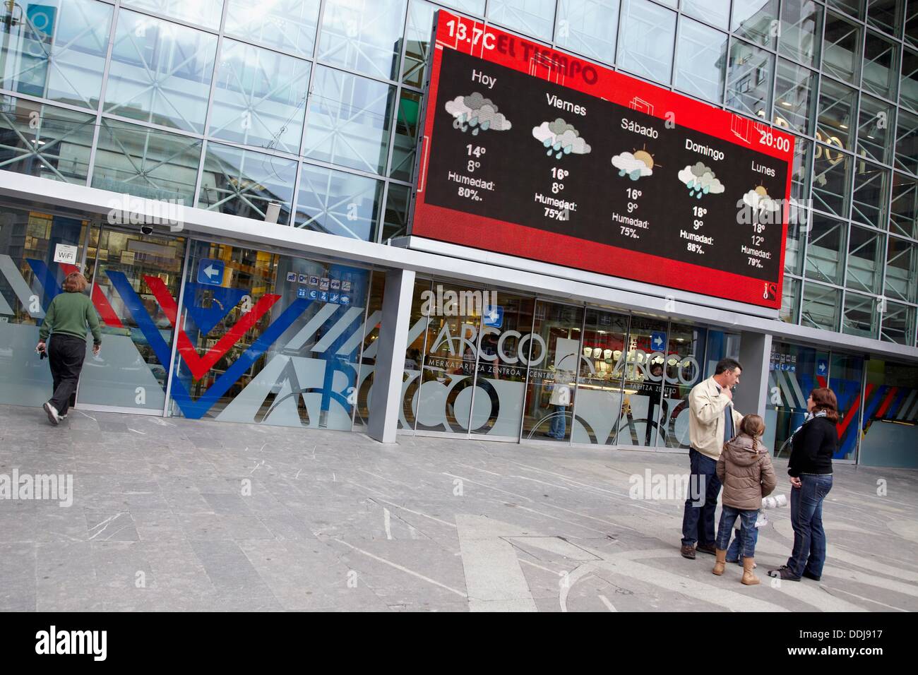 Giant LED TV screen, IPTV (Internet Protocol Television), shopping mall, San Sebastian, Guipuzcoa, Basque Country, Spain Stock Photo
