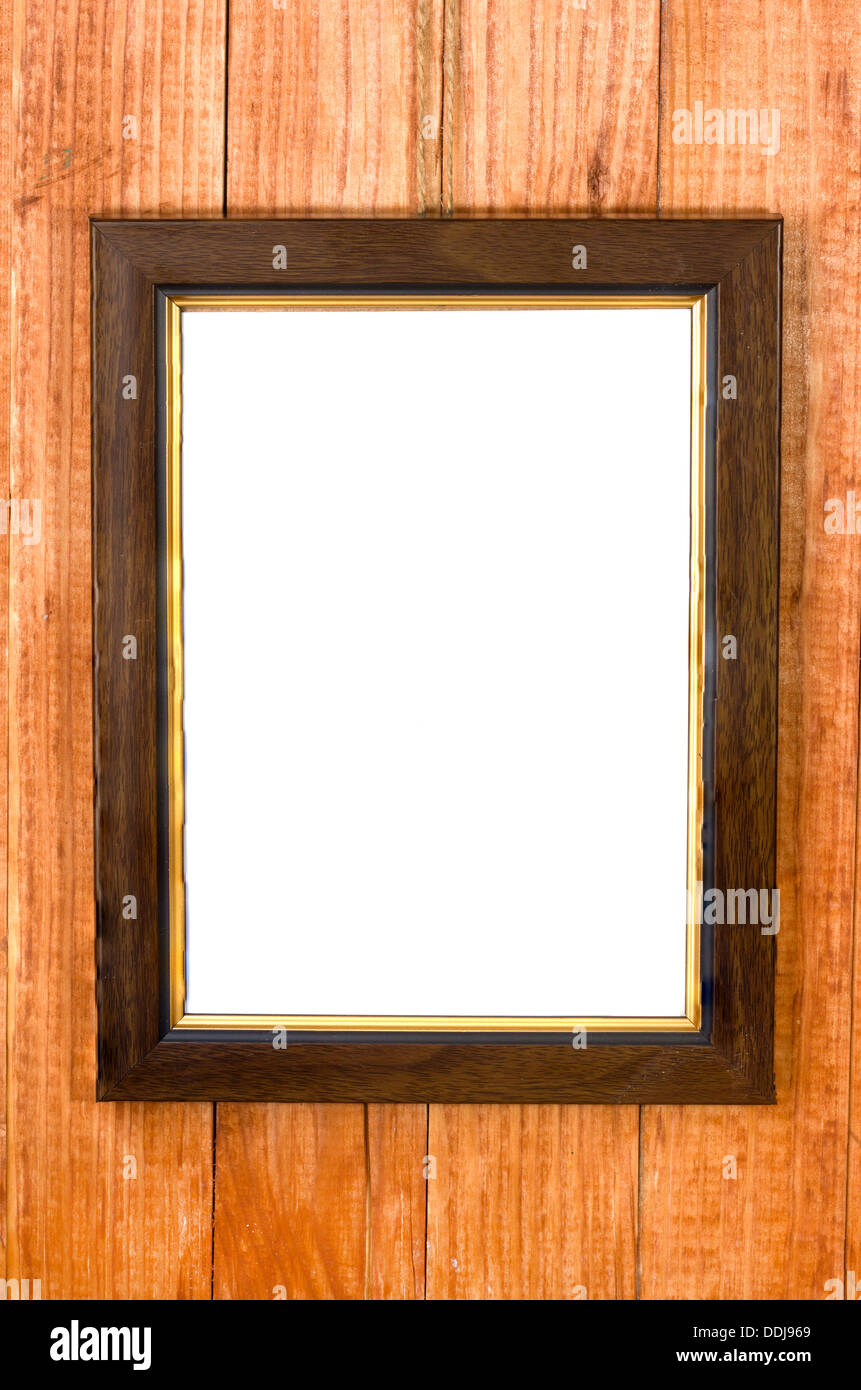 Wooden picture frame on a wooden background Stock Photo