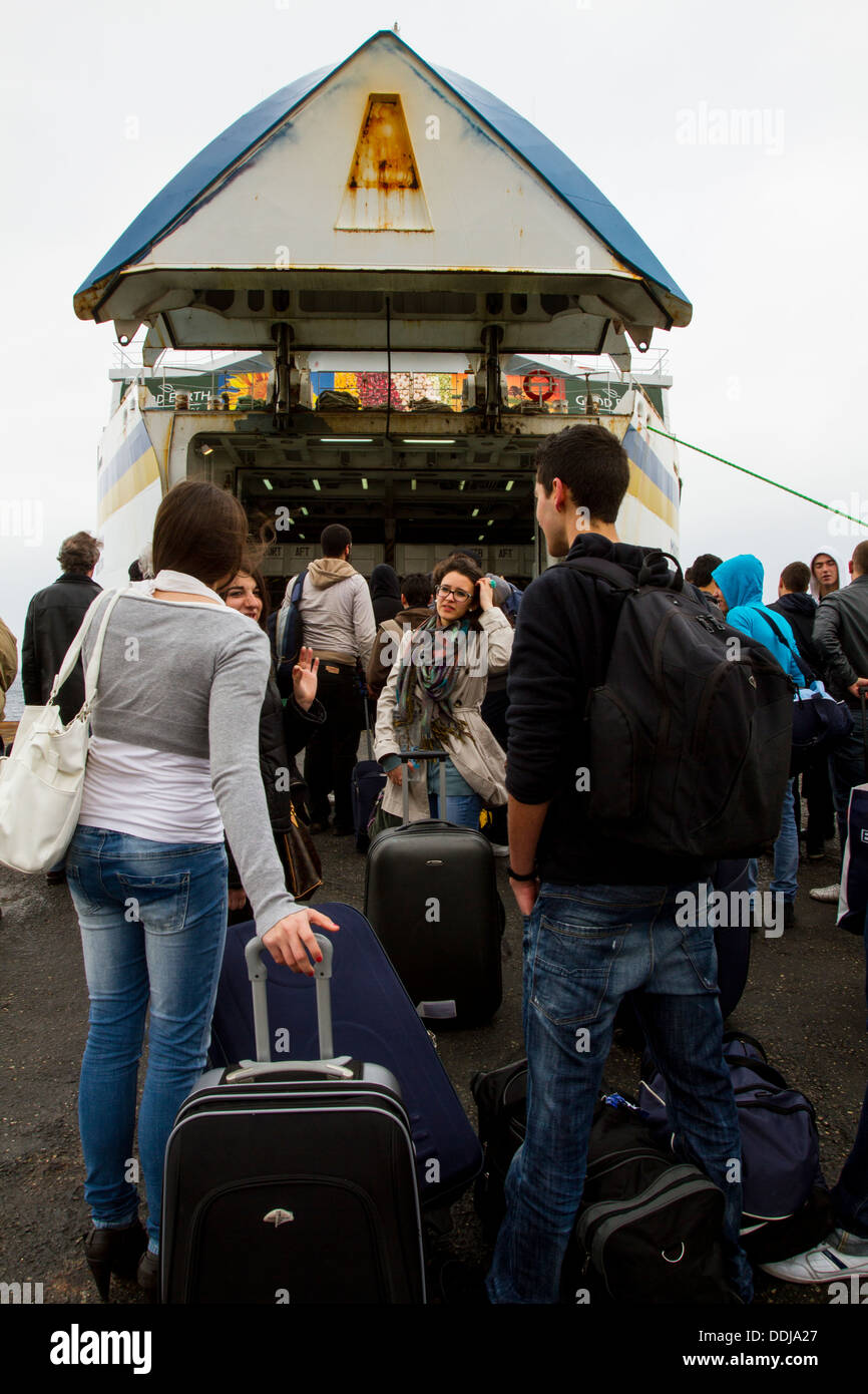 Tourists at the entrance of the ferry that goes to Gozo island, Cirkewwa, Malta Stock Photo