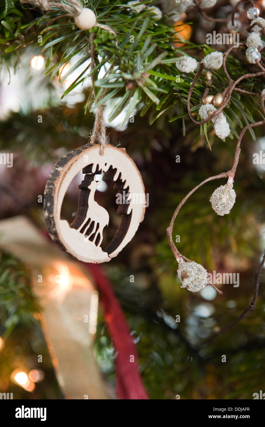 Detail of wooden Christmas decorations Stock Photo