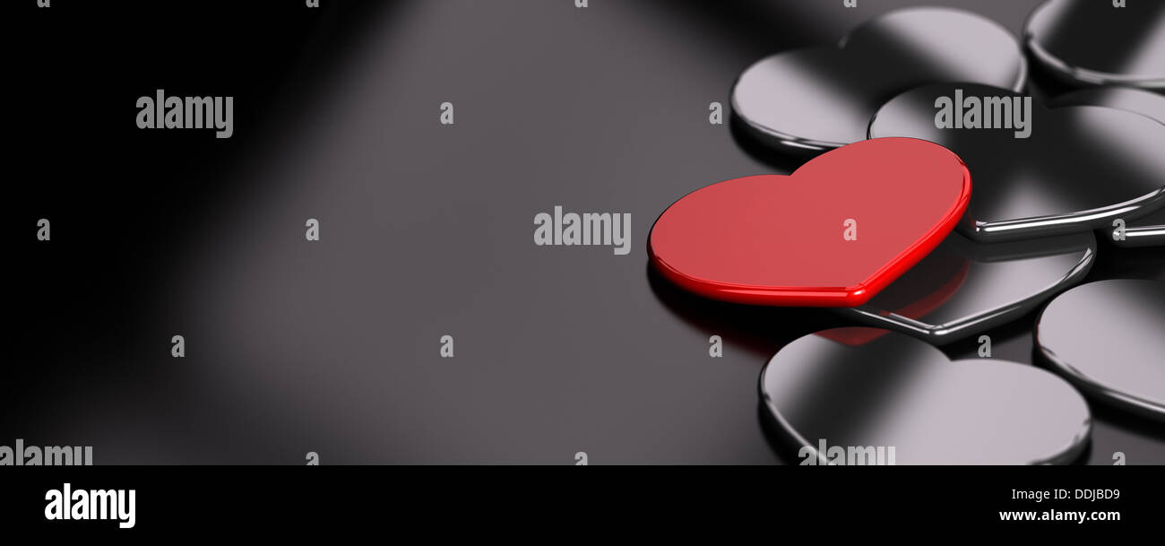 Red and metallic love shapes over black background with copy space on ...