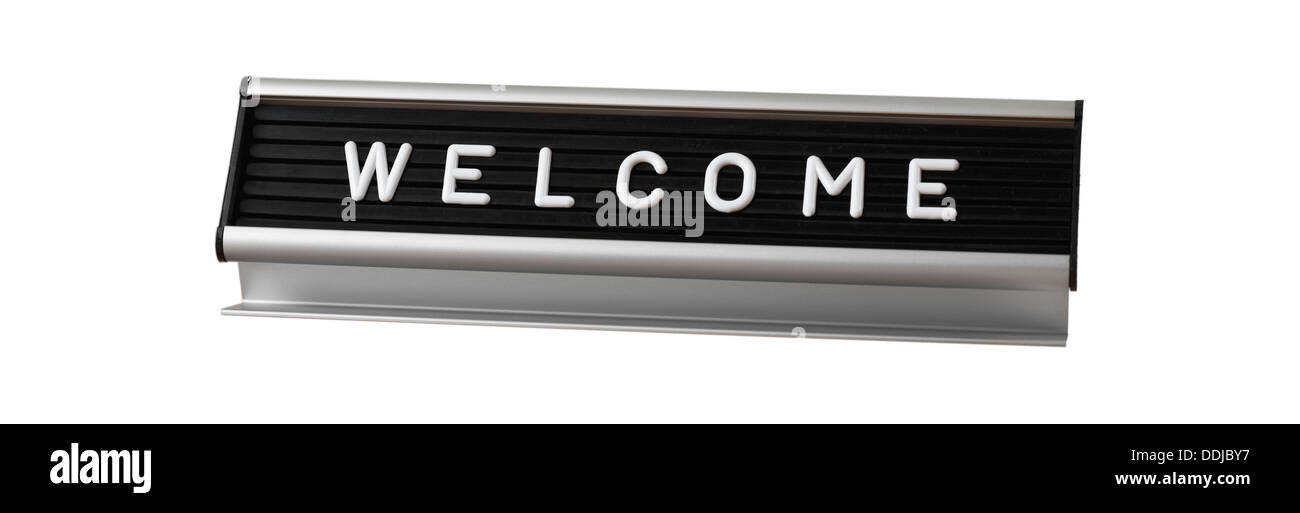 Welcome sign on white background, close up Stock Photo