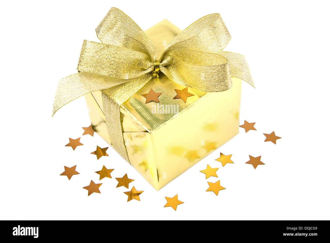 golden gift box with bow isolated Stock Photo Alamy