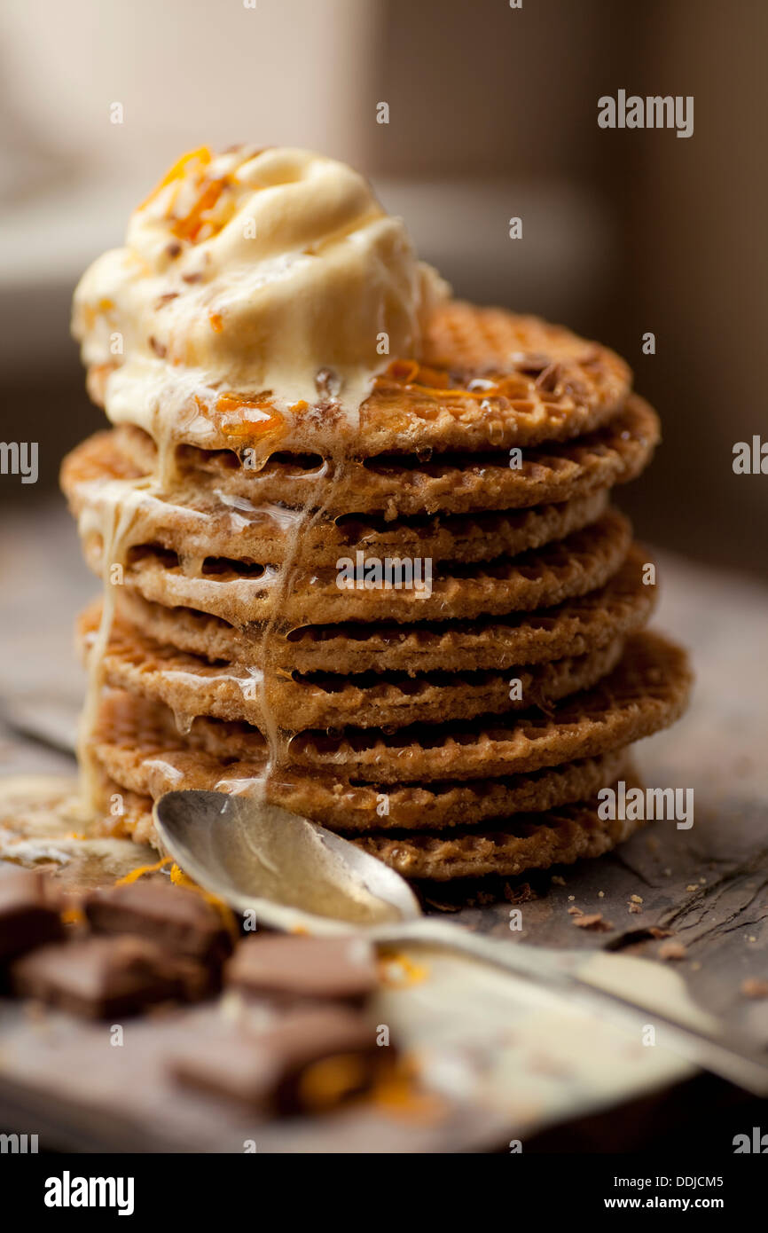 Honey Waffles with Icecream Stock Photo Alamy
