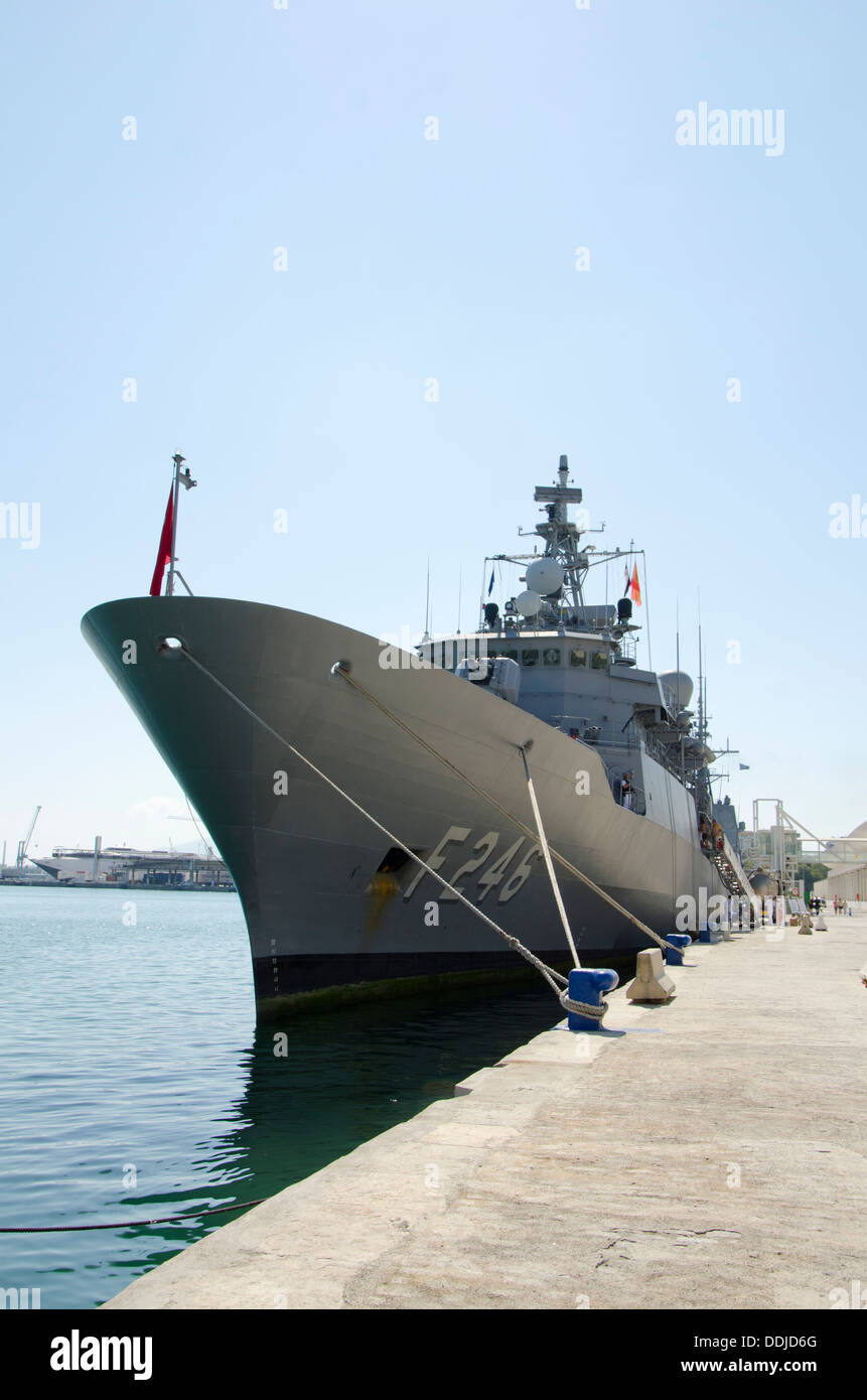 Turkish navy frigate Salih Reis of the Nato in the port of Malaga in Spain Stock Photo