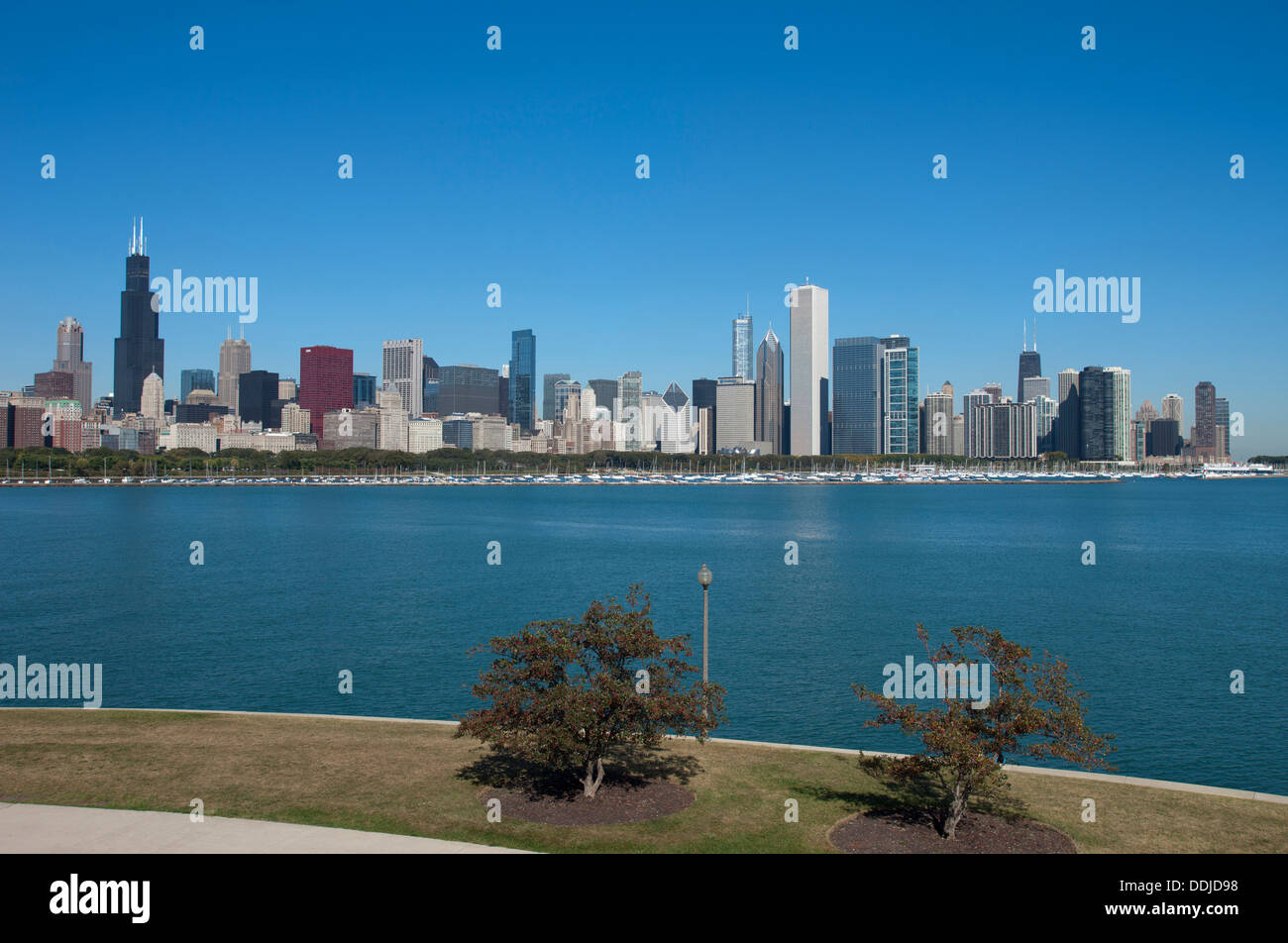 LAKESHORE SKYLINE DOWNTOWN CHICAGO ILLINOIS USA Stock Photo