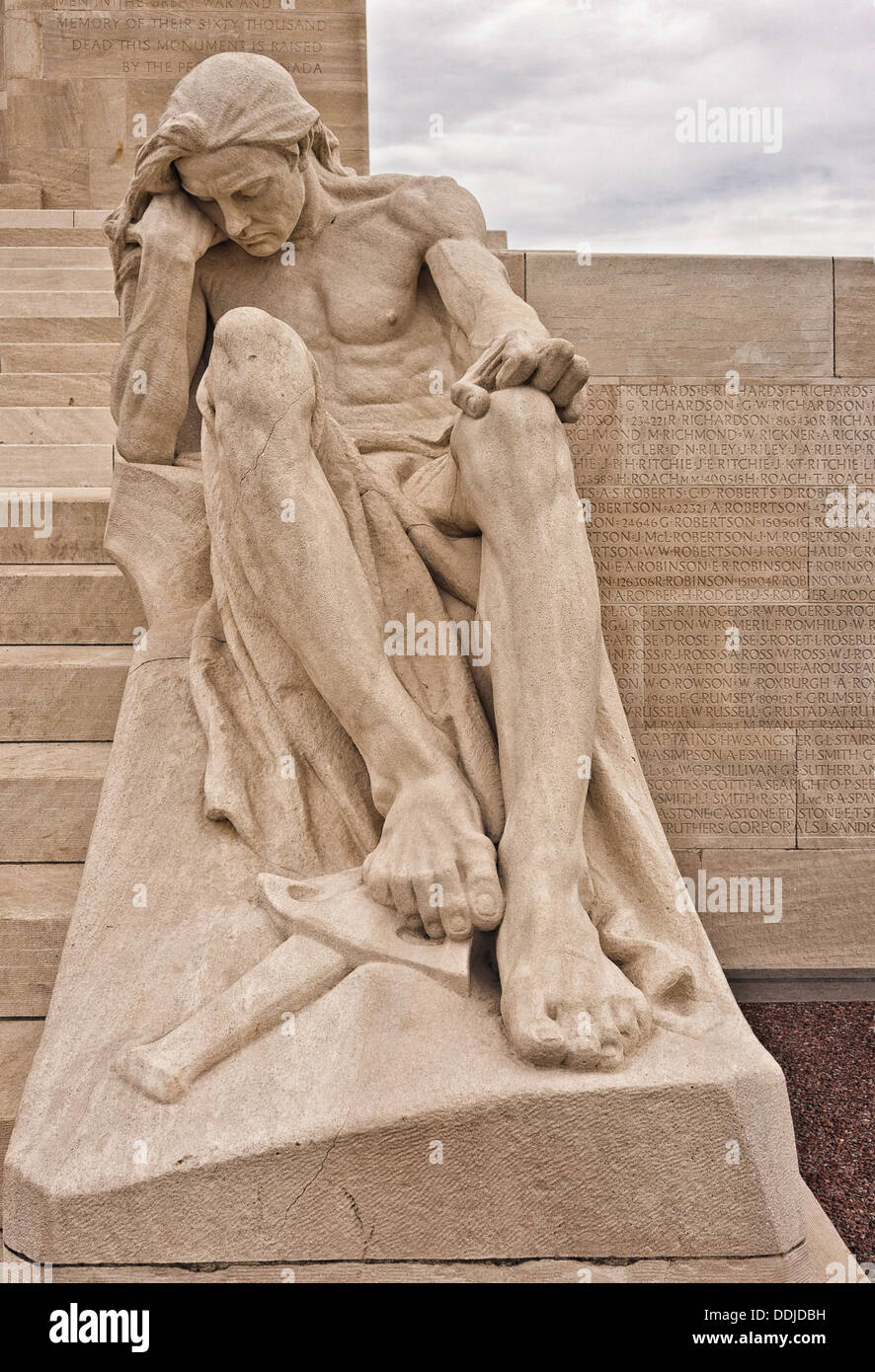 Stone sculpture at Vimy Ridge , Canadian , War Memorial , France Stock